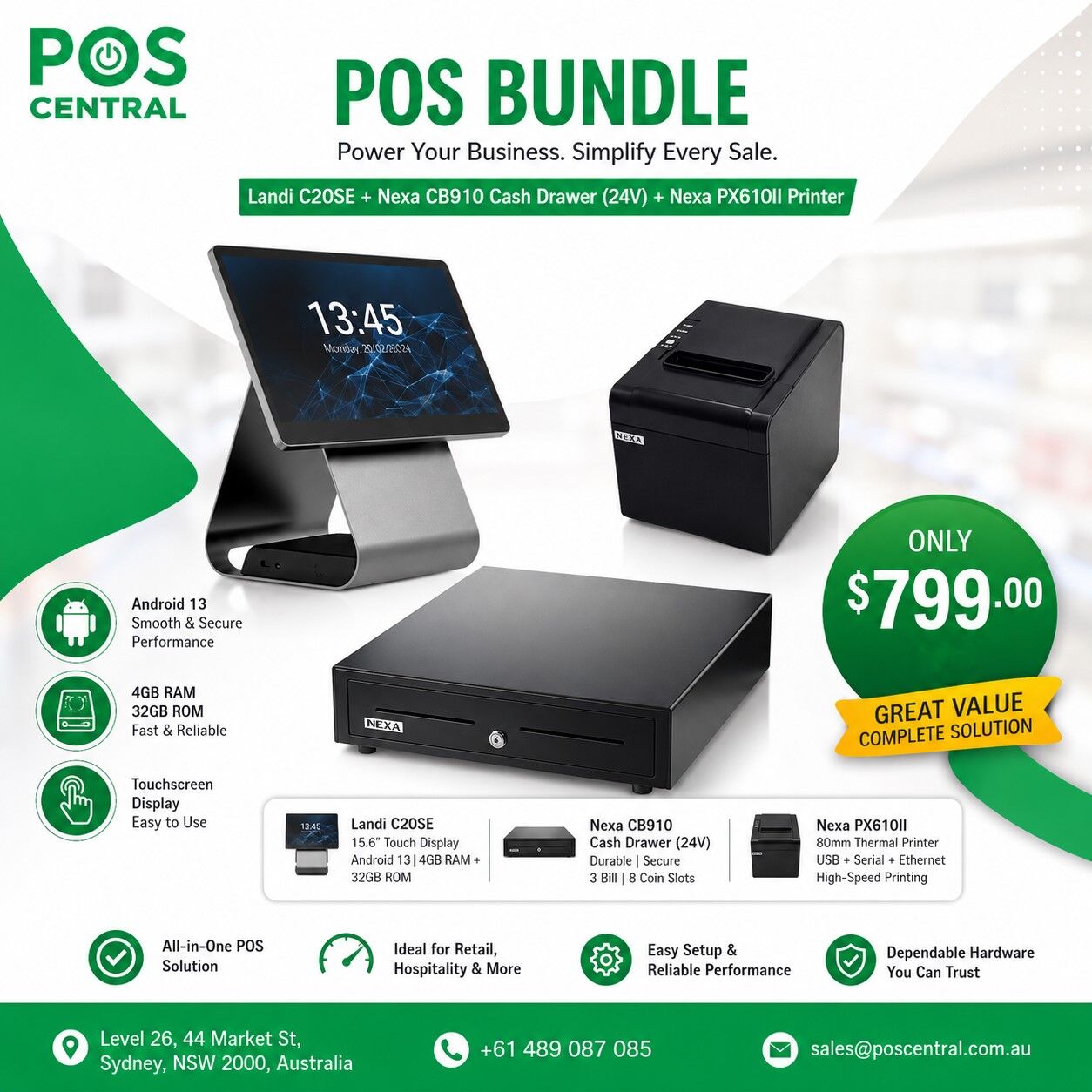 Sydney, Electronics, AUD 799,  POS Bundle With Android POS, Cash Drawer & Receipt Printer