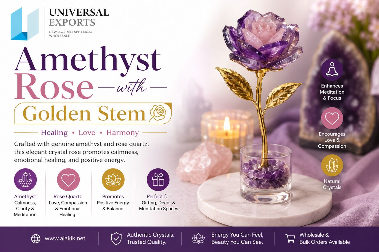 Toronto, Jewelry, Healing Amethyst Rose With Golden Stem &ndash; Meditation & Positive Energy