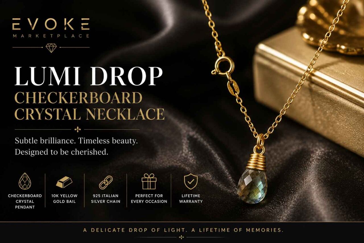 New York, Jewelry, USD 250,  Lumi Drop Checkerboard Crystal Necklace | 10K Gold Pendant Necklace