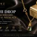 USD 250,  Lumi Drop Checkerboard Crystal Necklace | 10K Gold Pendant Necklace