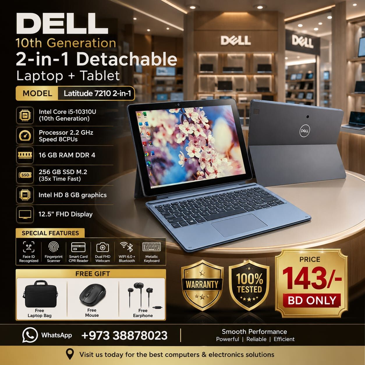 Manama, Computers, BHD 143,  DELL Core I5 10th Gen 2in1 Detachable Touch Laptop+Tablet 16GB Ram SSD 35x Fast FREE Gifts