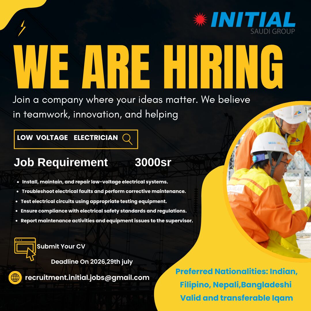 Riyadh, Jobs, Low Voltage Electrician