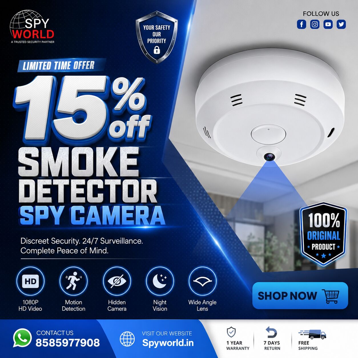 New Delhi, Electronics, INR 4050,  Best Smoke Detector Spy Camera Dealer In Delhi At Spy World