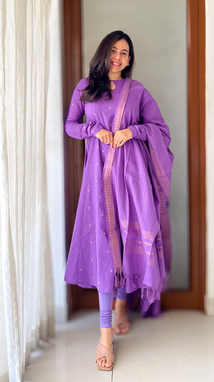 Chennai, Clothing & Accessories, INR 1995,  Violet Anarkali Kurti With Dupatta In South Cotton | Instore