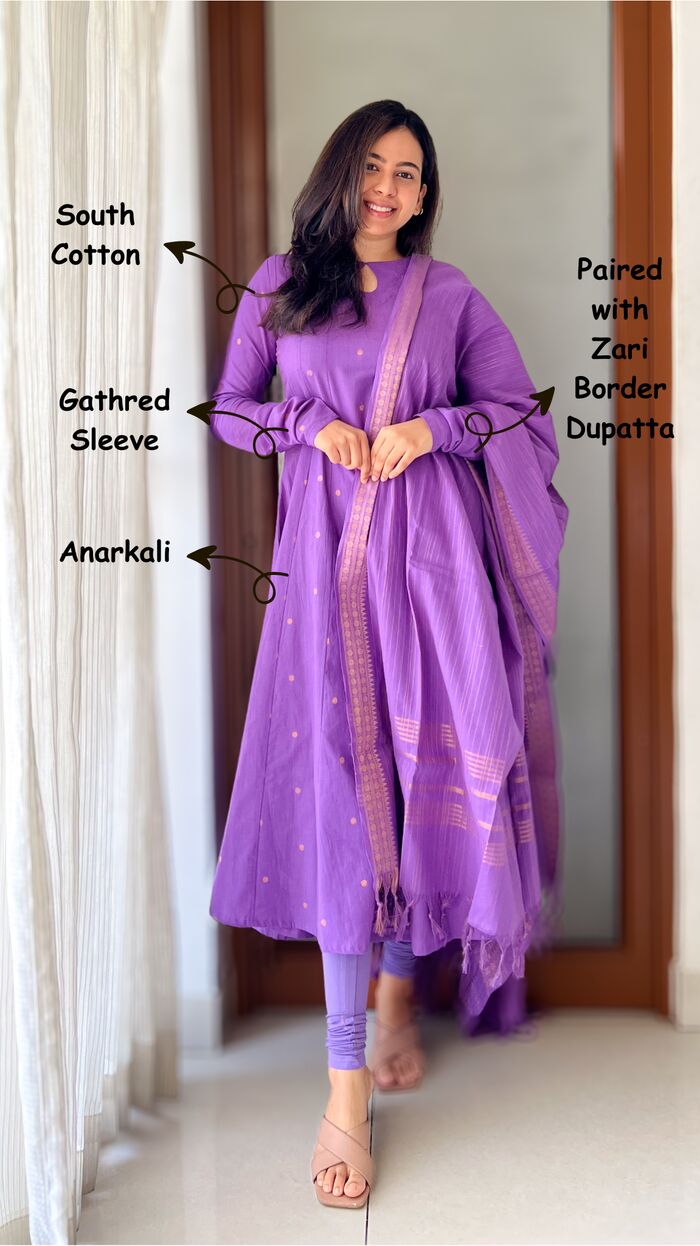 Chennai, Clothing & Accessories, INR 1995,  Violet Anarkali Kurti With Dupatta In South Cotton | Instore