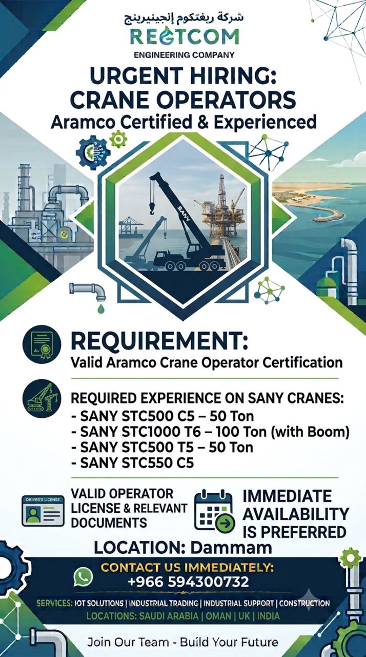 Dammam, Jobs, SANY OPERATORS