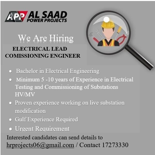 Manama, Jobs, ELECTRICAL LEAD COMMISSIONING ENGINEER
