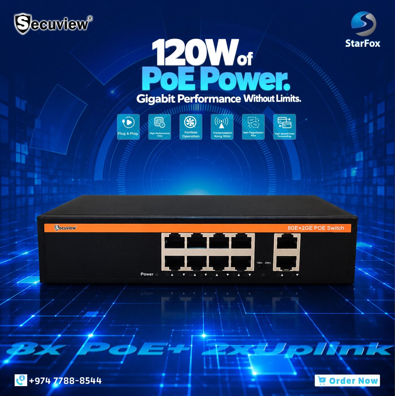 Doha, Electronics, QAR 292,  Secuview 120W 8x PoE+ 2xUplink | Stable Gigabit Connectivity