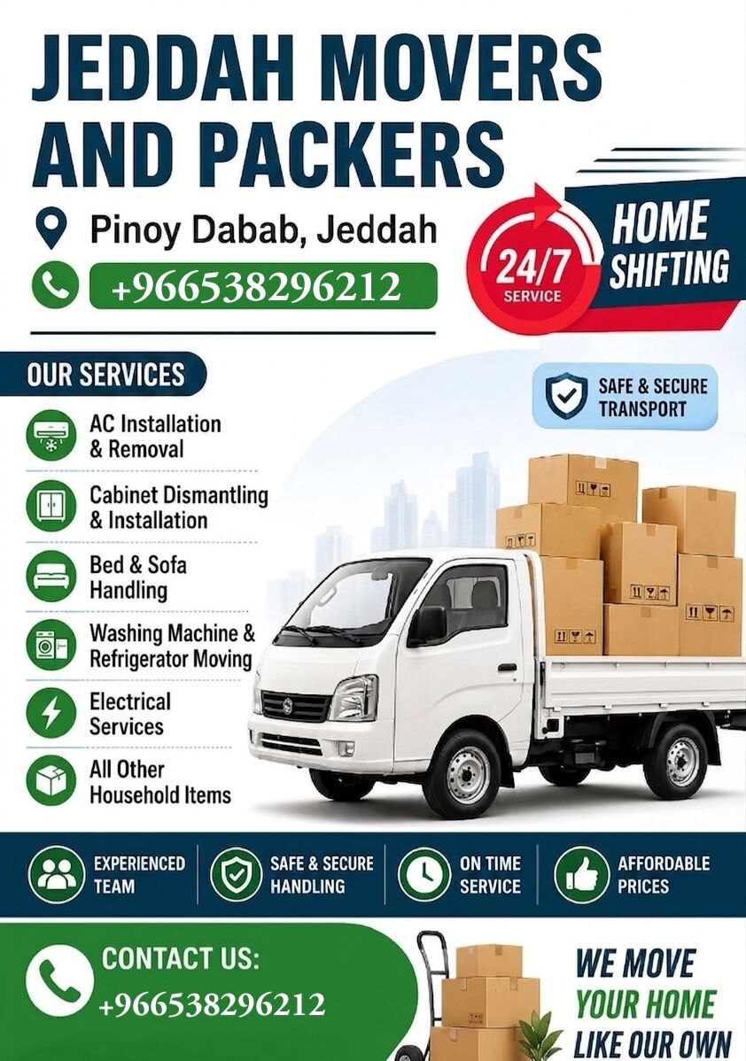 Jeddah, Household, MR ADIL MOVERS AND PACKERS IN JEDDAH FOR HOUSE OFFICE  SHIFTING 0538296212 ,