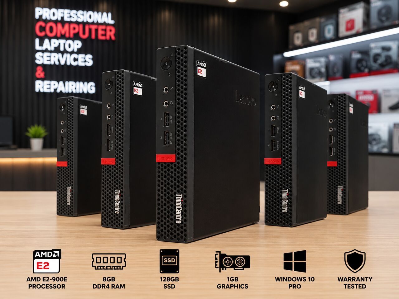 Riffa, Computers, BHD 53,  Lenovo ThinkCentre M625q Tiny PC | AMD E2 | 8GB RAM | 128GB NVMe SSD | Only 53 BD