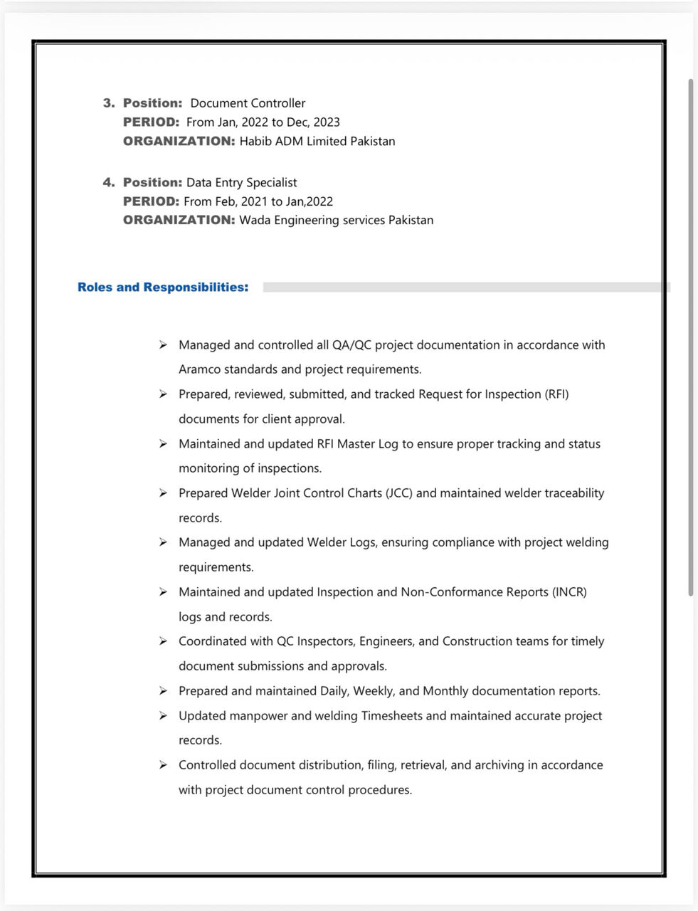 Jubail, Job Seekers, QC Documents Controller