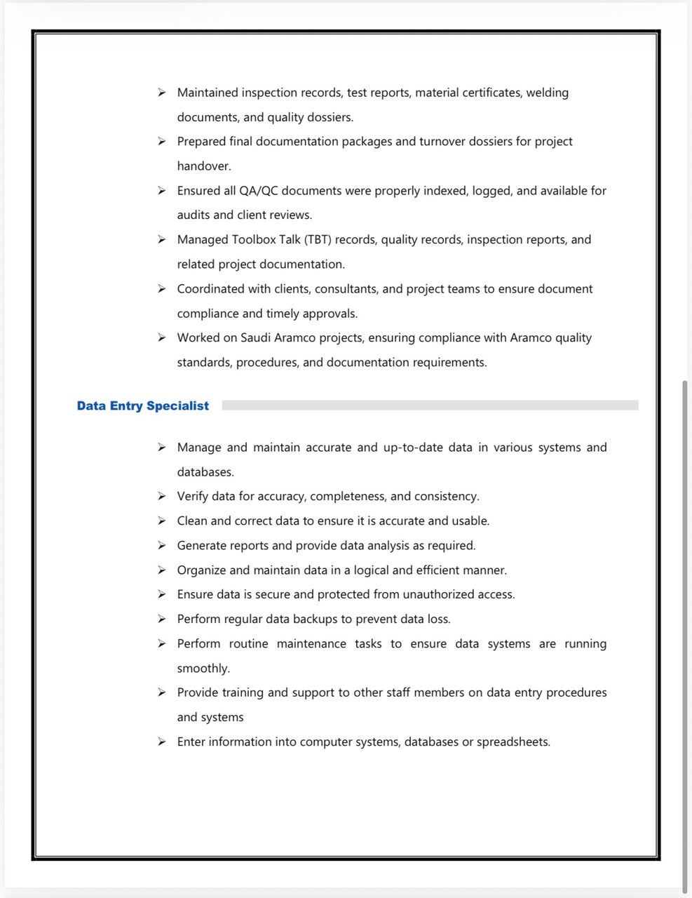 Jubail, Job Seekers, QC Documents Controller