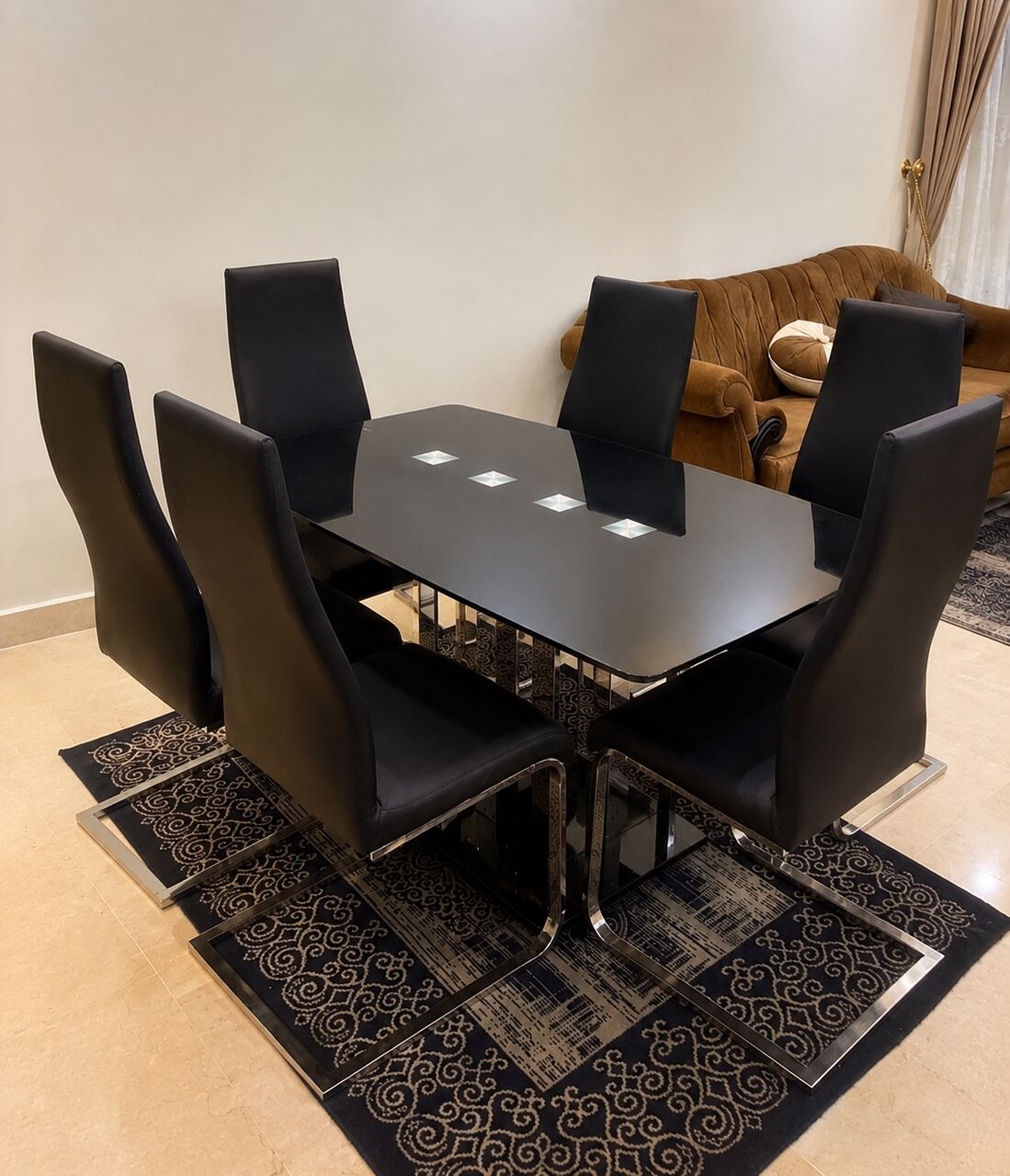 Al Rehab, Furniture, SAR 550,  Elegant Black Glass Dining Table, Kids Trampoline, 7-seater Sofa With 2 Tables.