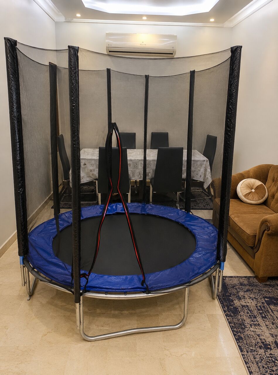 Al Rehab, Furniture, SAR 550,  Elegant Black Glass Dining Table, Kids Trampoline, 7-seater Sofa With 2 Tables.