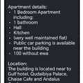 BHD 100/month,  1 BR,  1 Bedroom Flat In Adliya Close To Gulf Hotel