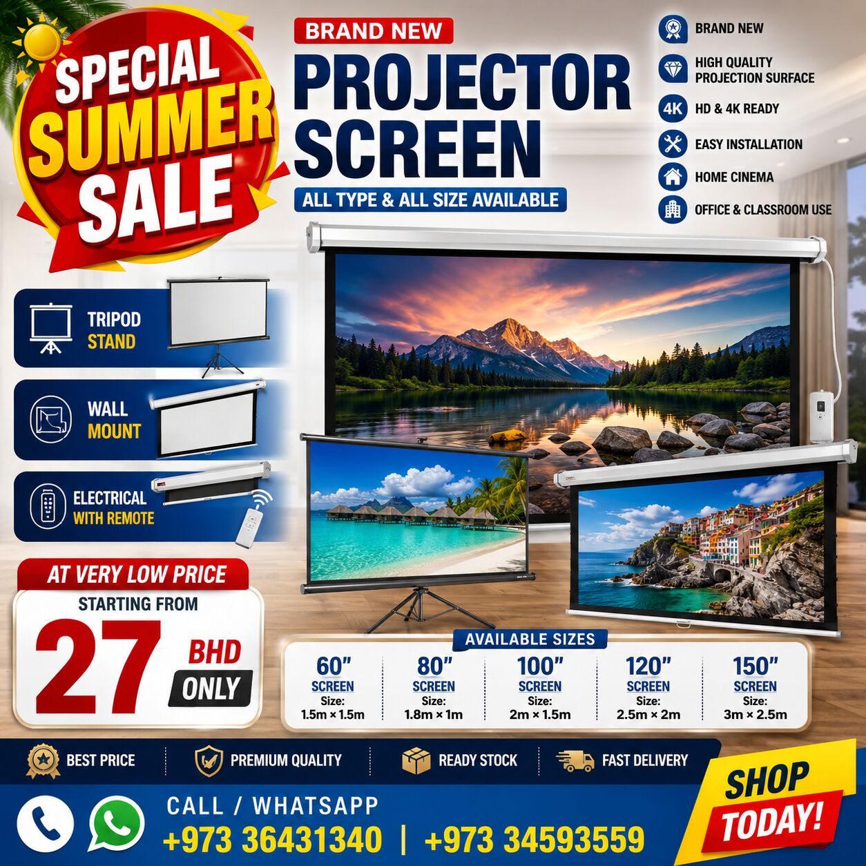 Riffa, Computers, BHD 27,  Brand New Projector Screen Box Pack All Type & All Size Available At Good Price 36431340