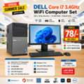 BHD 78,  DELL Core I7 3.4GHz WiFi Computer Set With DELL HD Wide Monitor 16 GB RAM + New 256GB SSD
