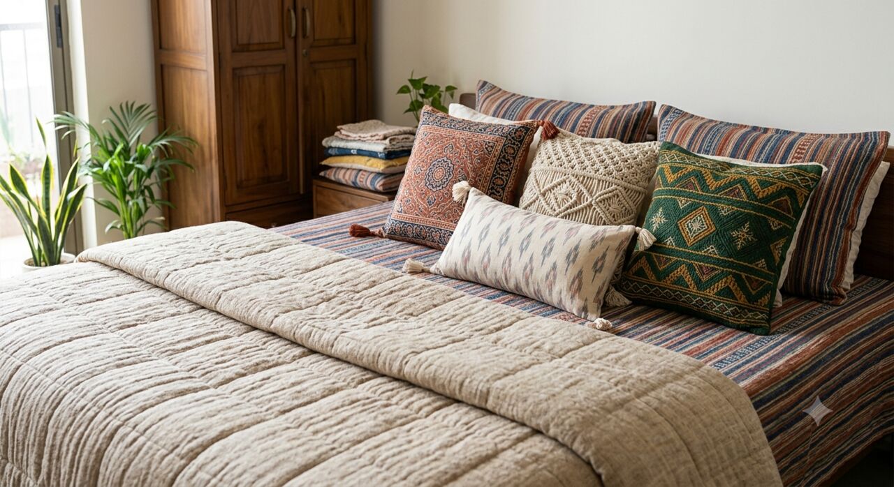 Mumbai, Household Items, INR 699,  Pillow Covers 400 TC Pure Cotton Handloom Pillow Covers | Theindiglobal