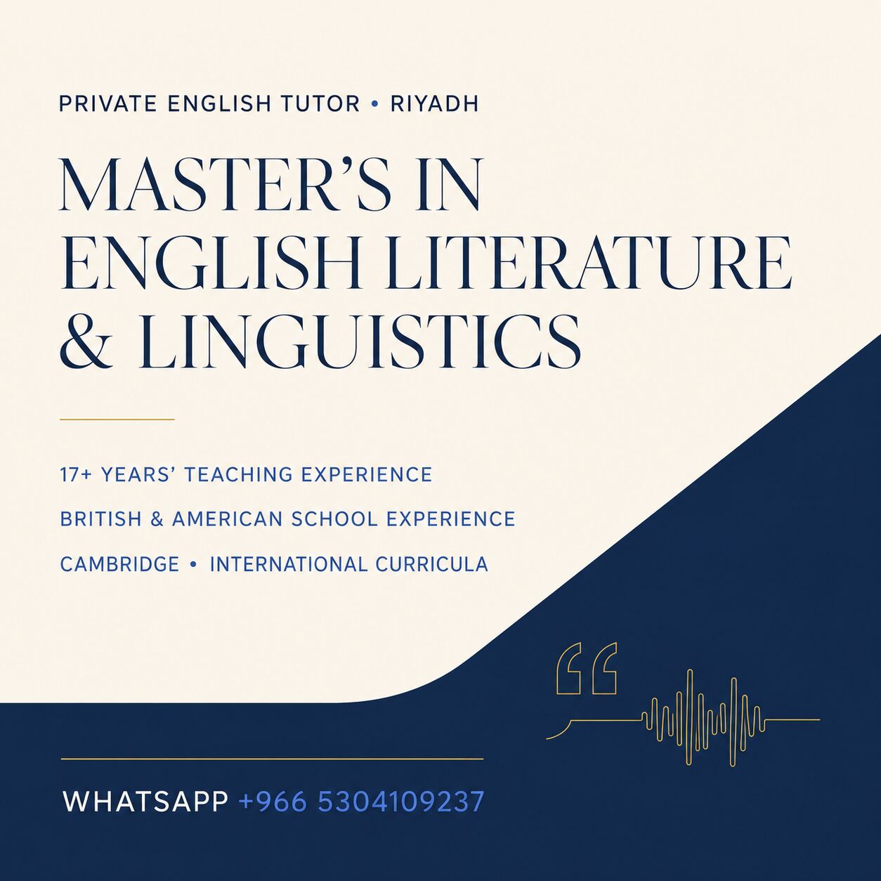 Tuwaiq, Lessons Offered, Master&rsquo;s In English Literature & Linguistics &ndash; Cambridge Tutor With British & American Sch