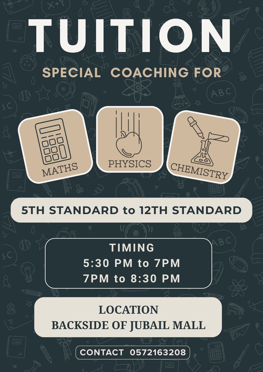 Jubail, Lessons Offered, Tuition For Maths , Physics & Chemistry