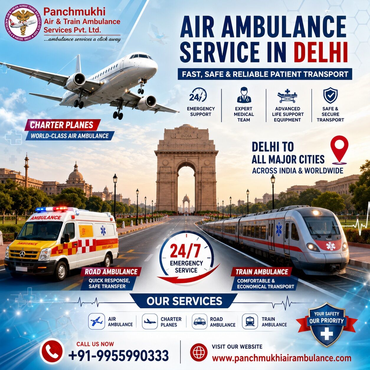 New Delhi, Health, Panchmukhi Air Ambulance Services In Delhi - Critical Care Transfer With Monitoring