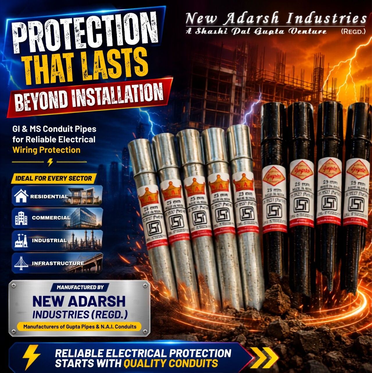New Delhi, Materials, GI & MS Conduit Pipes For Reliable Electrical Wiring Protection