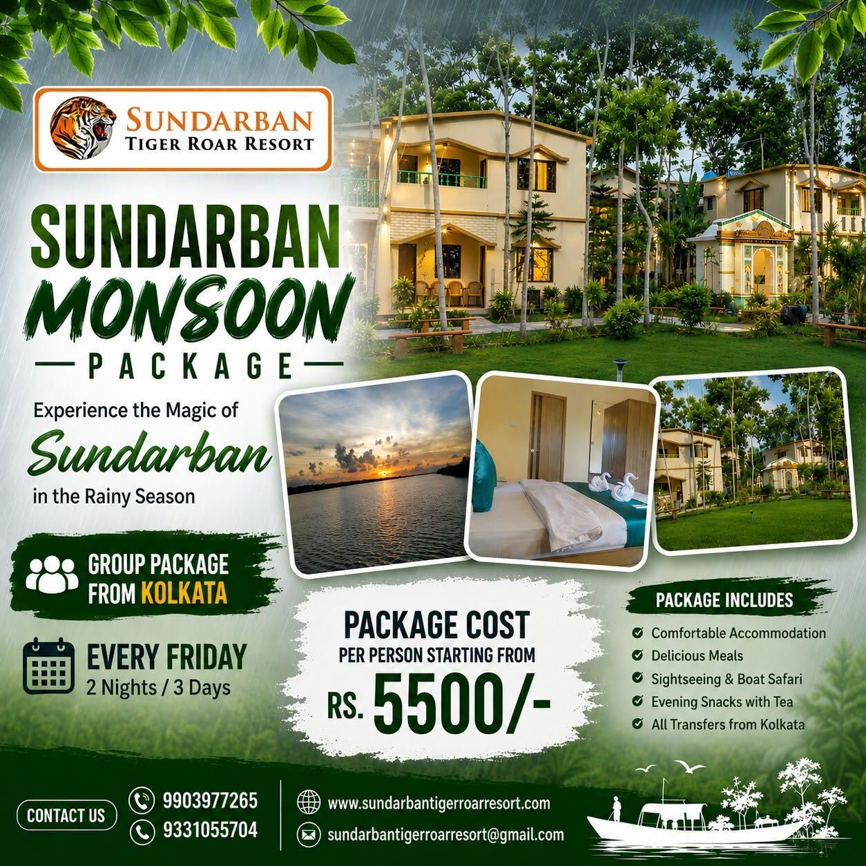 Kolkata, Travel, Exclusive Mansoon Sundarbon Tour Package - Sunderban Tiger Roar Resort