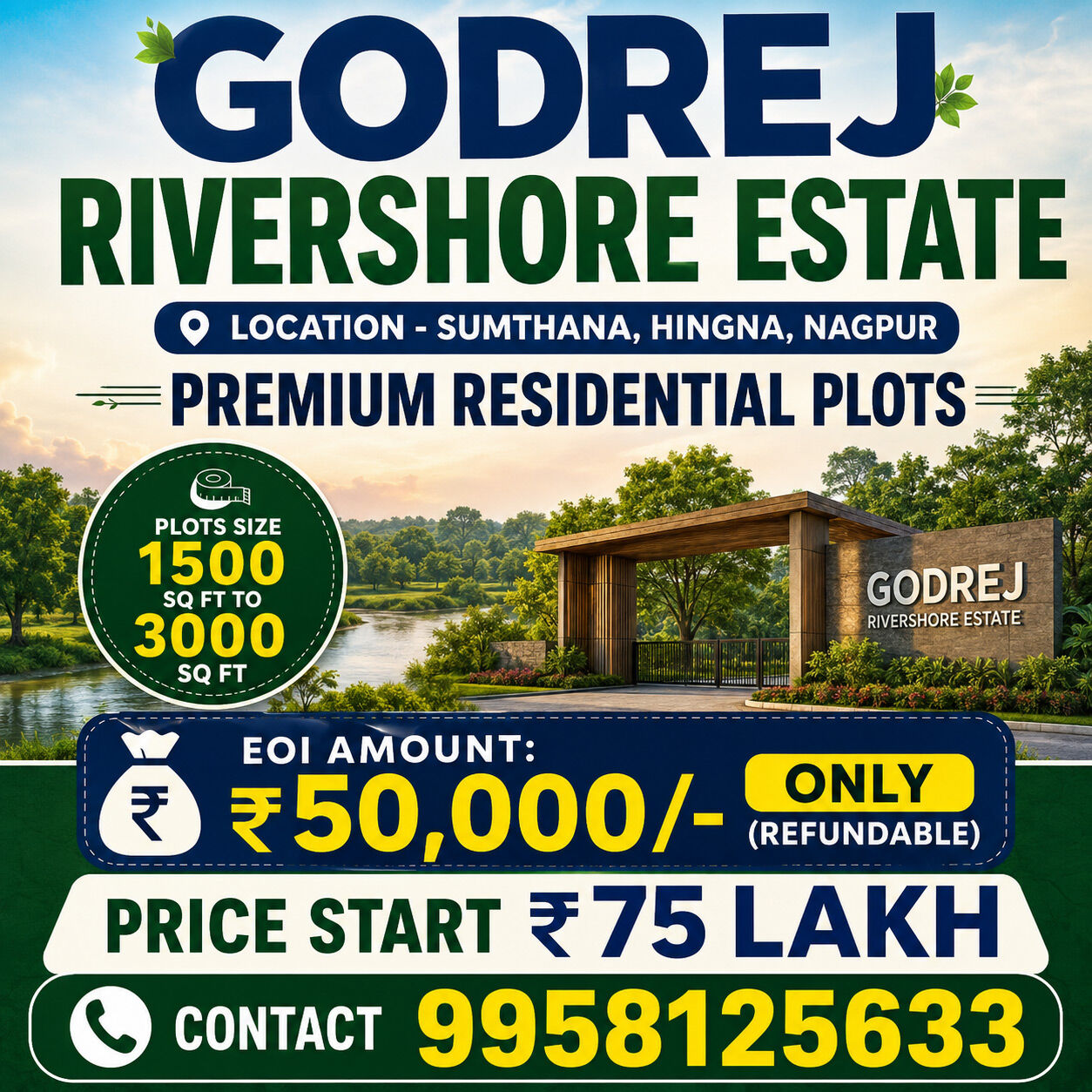 Mumbai, Residential Plots, INR 7500000,  1500 Sq. Feet,  Godrej Rivershore Estate Nagpur: Features That Make It Unique