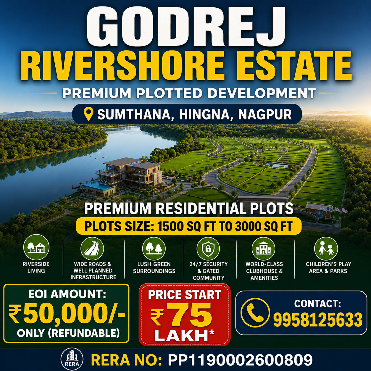 Mumbai, Residential Plots, INR 7500000,  1500 Sq. Feet,  Godrej Rivershore Estate Nagpur: Features That Make It Unique