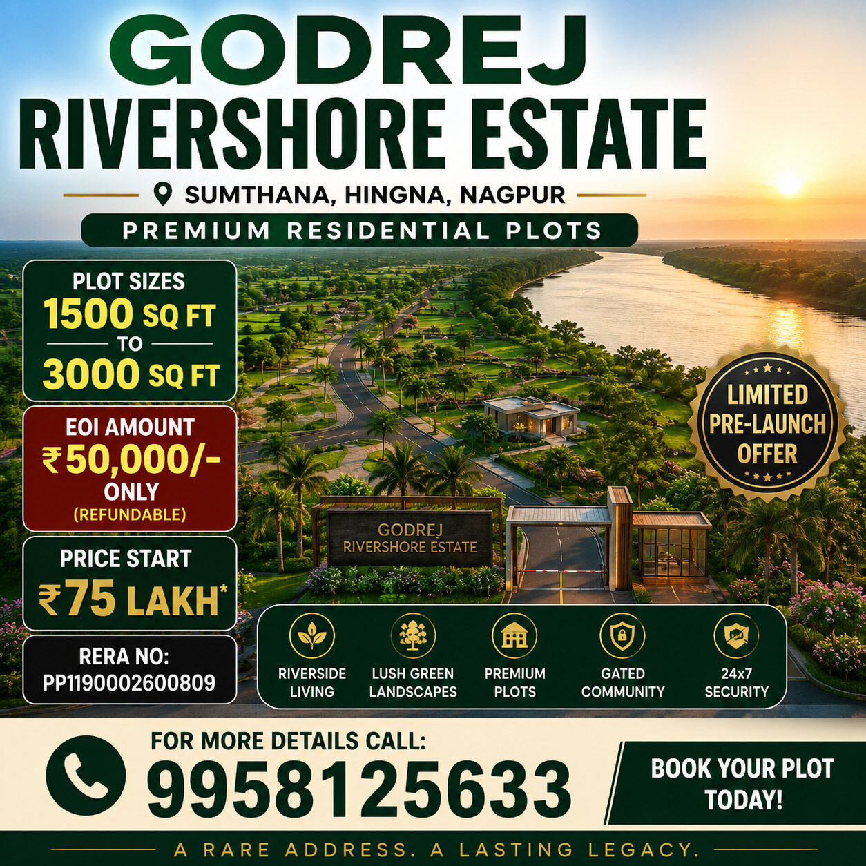 Mumbai, Residential Plots, INR 7500000,  1500 Sq. Feet,  Godrej Rivershore Estate Nagpur: Features That Make It Unique