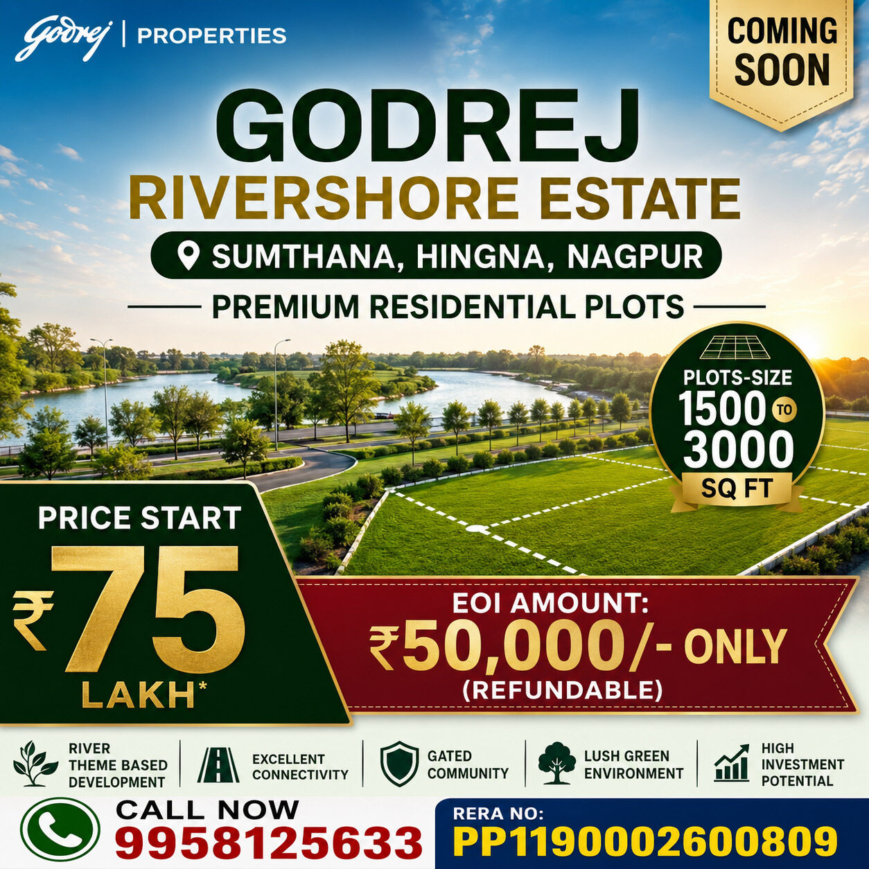 Mumbai, Residential Plots, INR 7500000,  1500 Sq. Feet,  Godrej Rivershore Estate Nagpur: Features That Make It Unique