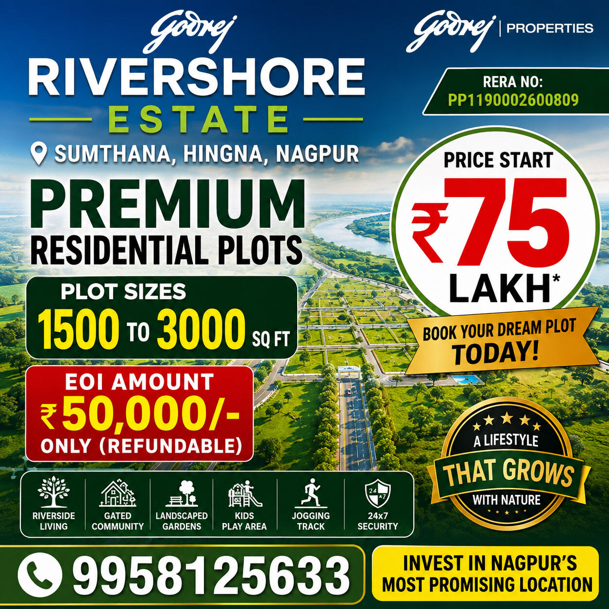 Mumbai, Residential Plots, INR 7500000,  1500 Sq. Feet,  Godrej Rivershore Estate Nagpur: Features That Make It Unique