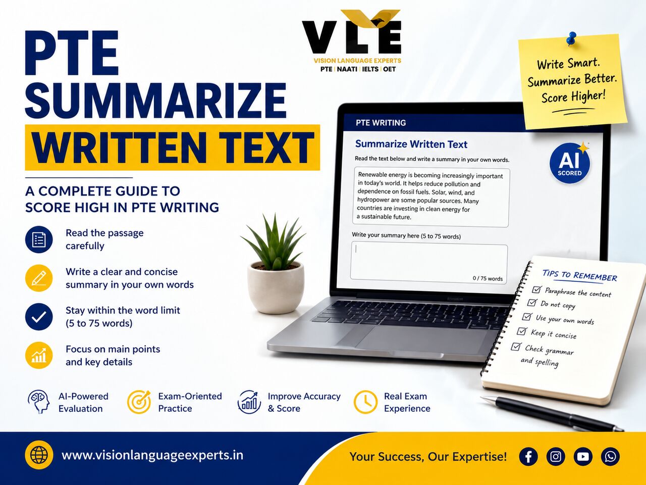 Mumbai, Lessons Offered, PTE Summarize Written Text Online Coaching