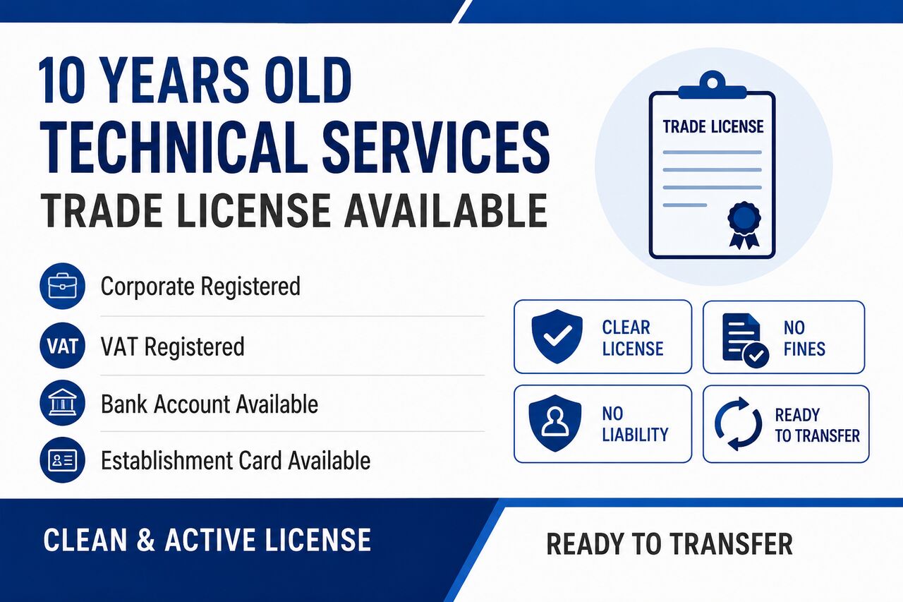 Dubai, Free Items, AED 22500,  10 YEARS OLD ACTIVE TECHNICAL SERVICES TRADE LICENSE AVAILABLE