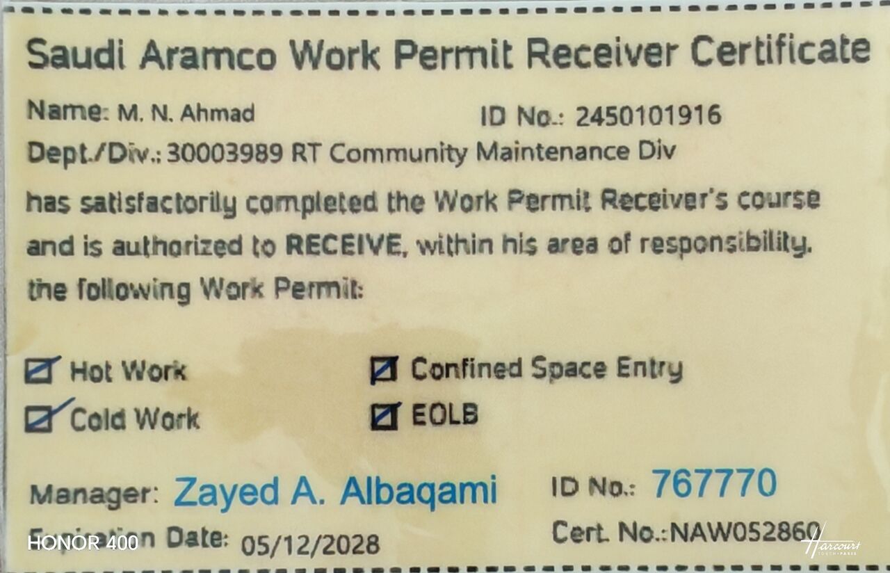 Ras Tanura, Job Seekers, Work Permit Receiver