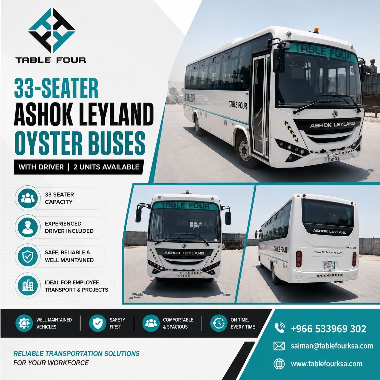 Dammam, Equipment Rental, Ashok Leyland Oyster Buses - 33-Seater