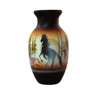 New York, Free Items, USD 33,  Born Free Horses Vase - Handmade Art Pottery For Sale