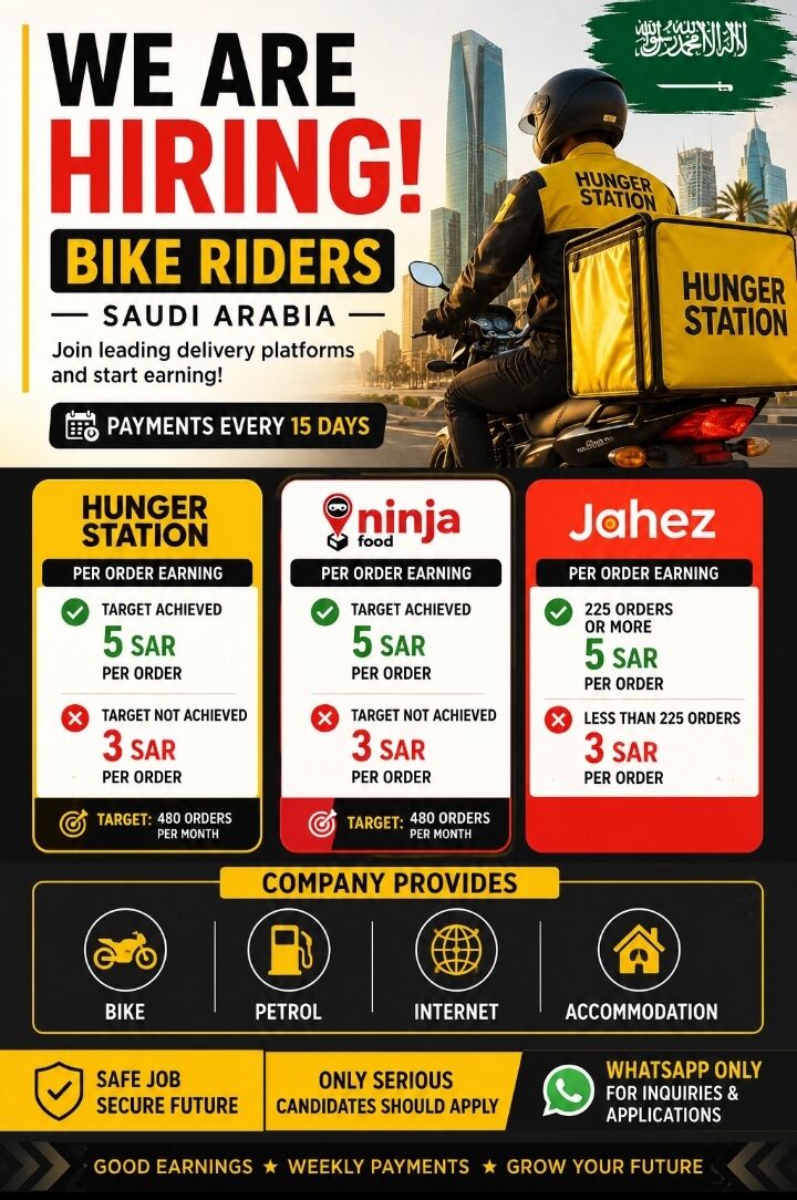 Jeddah, Jobs, Hiring Bike Rider