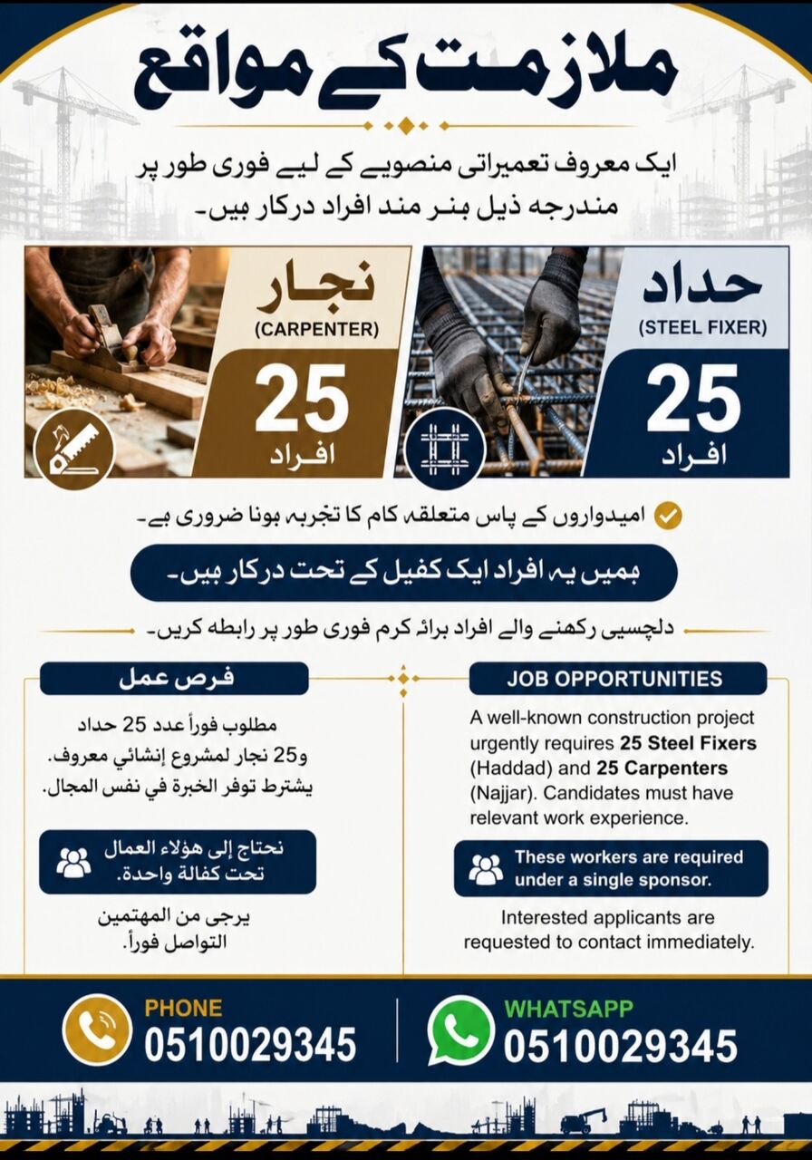 Jeddah, Jobs, Steel Fixers And Carpenter