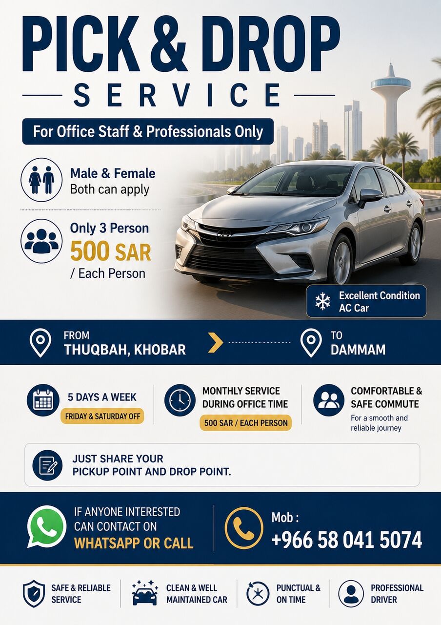 Dammam, Passenger Transport, Pick & Drop Service Only Office Staff