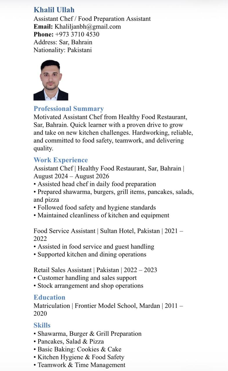 Saar, Job Seekers, Looking For A Chef Assistant / Kitchen Assistant Job