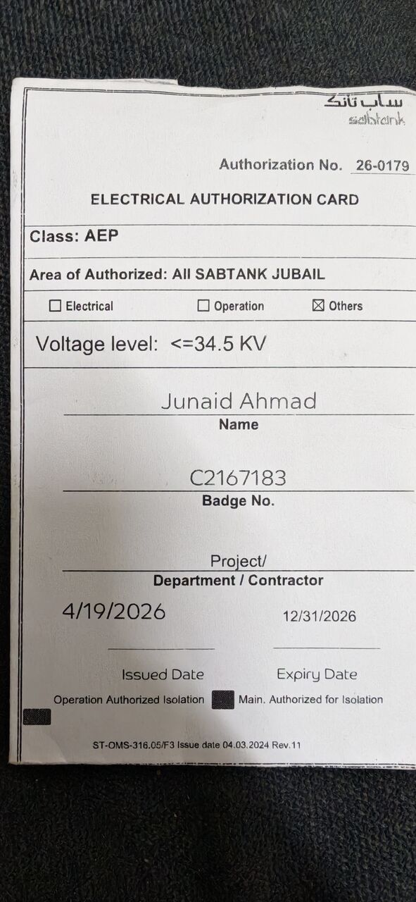 Jubail, Job Seekers, Electrical QC Inspector With 9 Years Experience Sabic E& PM Approved