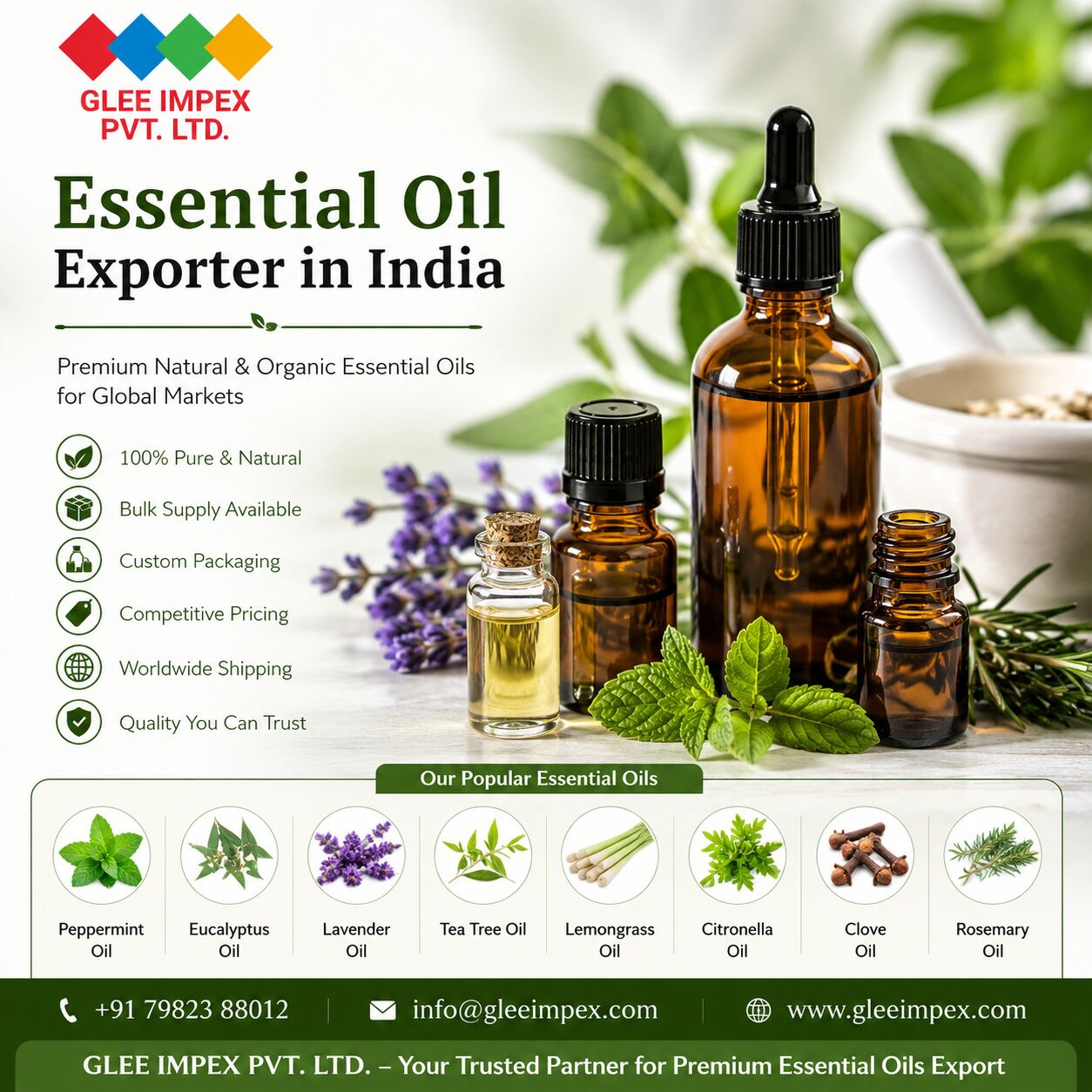 Mumbai, Food, Essential Oil Exporter In India | Premium Natural & Organic Essential Oils | GLEE IMPEX