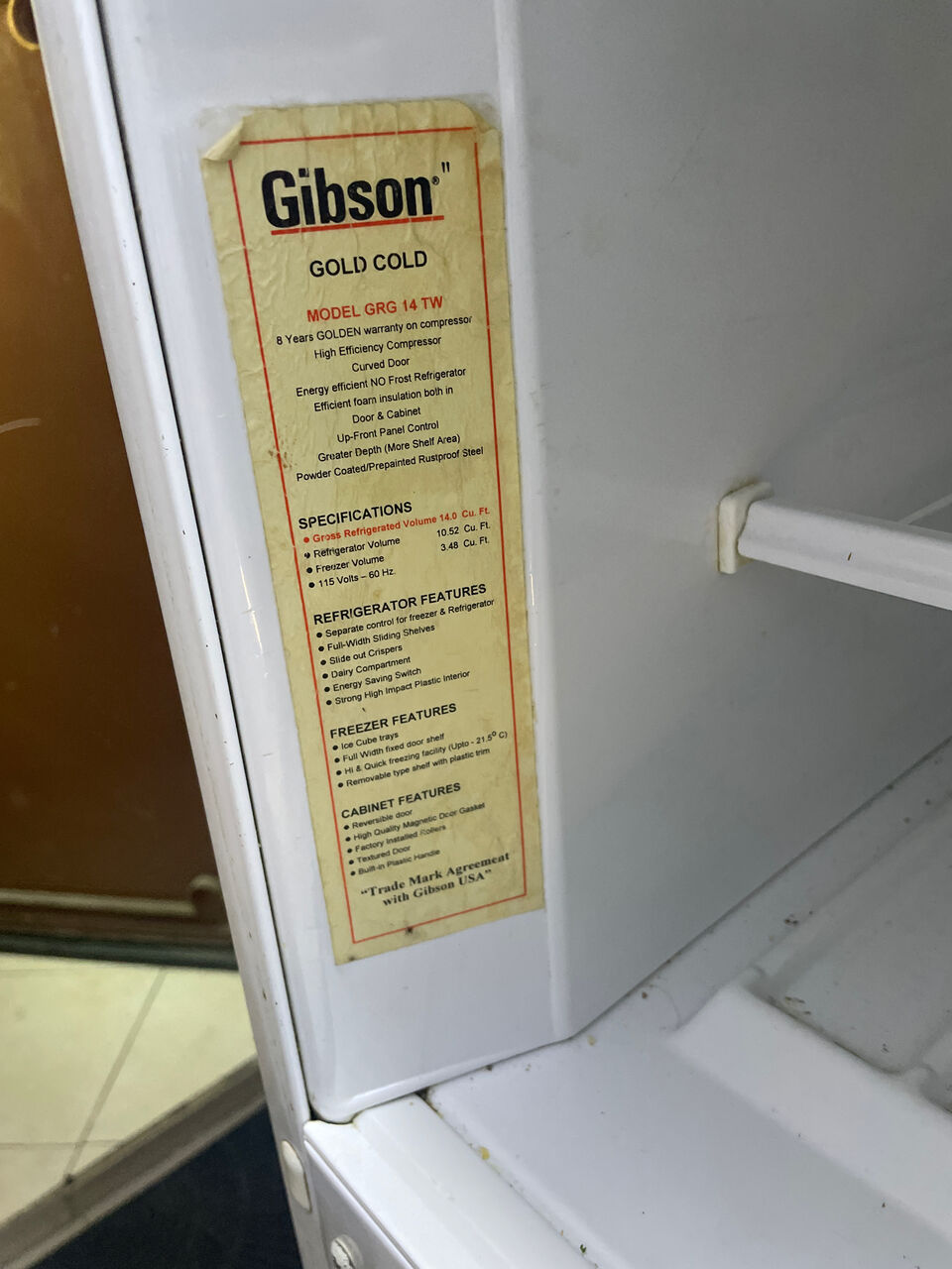 Al Jaradiyah, Appliances, SAR 350,  Gibson Refrigerator For Sale - Only Whatsapp No Calls