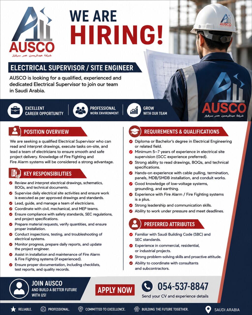 Riyadh, Jobs, ELECTRICAL SUPERVISOR / SITE ENGINEER
