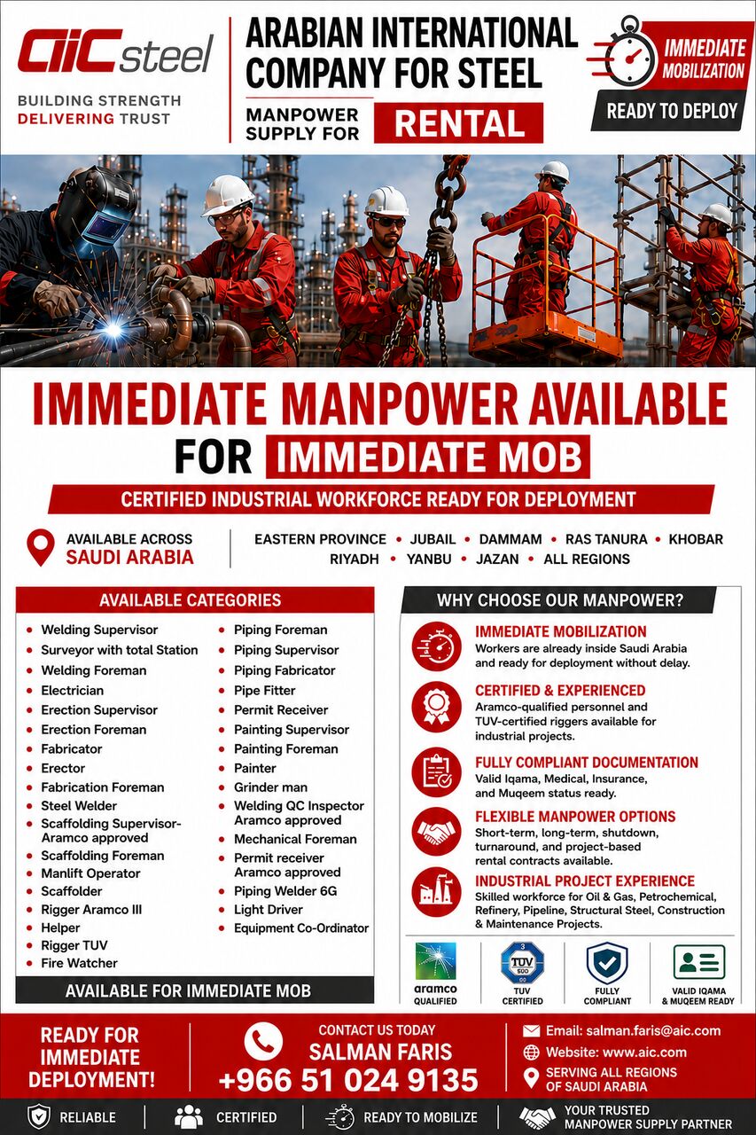 Riyadh, Manpower, EXPERIENCED MANPOWER AVAILABLE