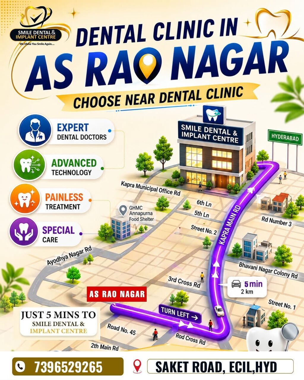 Hyderabad, Dental, Looking For A Trusted Dental Clinic In AS Rao Nagar? We Are Just 5 Minutes Away! 🦷✨