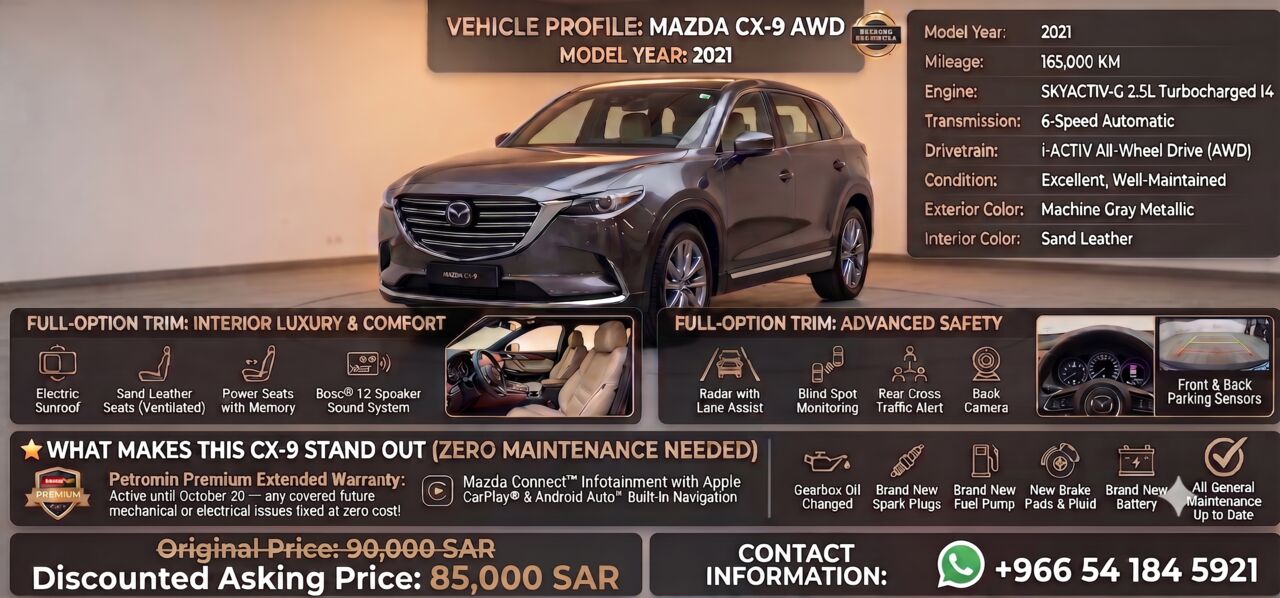 Riyadh, Vehicles, Cars & Trucks , SAR 80000,  Mazda CX-9,  2021,  Automatic,  167000 KM,