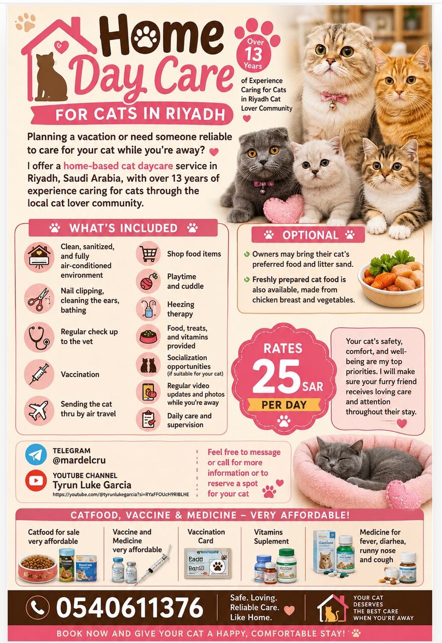 Riyadh, Pet Sitting, CAT DAYCARE, CAT BOARDING, PET SITTER AND BOARDING