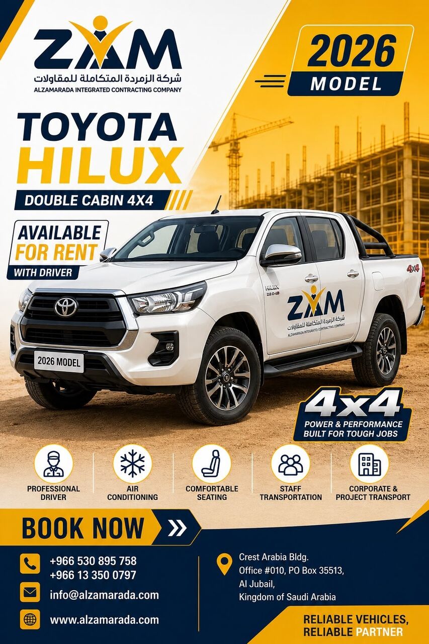 Jubail, Equipment Rental, Toyota Pickup 2026 Model Available For Rent